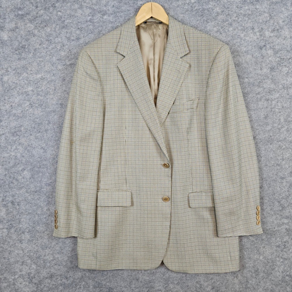Brooks Brothers Men's Size 41R Beige Blazer Houndstooth Wool Silk Church Formal